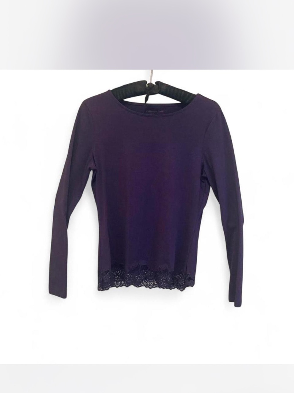 Coldwater Creek Long-Sleeve Lace-Hem Top - Purple
